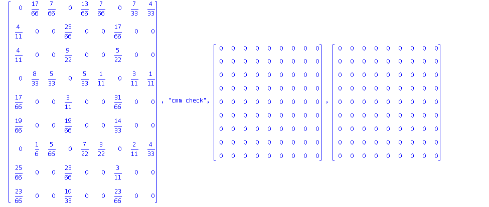 matrix([[5, (-17)/4, (-7)/4, 25/4, (-13)/4, (-7)/4, 21/4, (-7)/2, -2], [-6, 3, 3/4, (-25)/4, 9/2, 2, (-17)/4, 7/2, 11/4], [-6, 9/4, 1, (-27)/4, 6, 2, (-15)/4, 11/4, 5/2], [19/4, -4, (-5)/2, 19/4, (-5)...