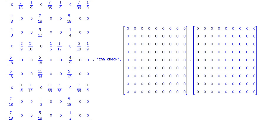 matrix([[11/8, (-5)/4, (-1)/2, 7/4, (-7)/8, (-1)/2, 11/8, (-7)/8, (-1)/2], [(-3)/2, 7/8, 1/4, (-7)/4, 9/8, 1/2, (-5)/4, 1, 3/4], [(-3)/2, 3/4, 3/8, (-15)/8, 3/2, 1/2, (-9)/8, 3/4, 5/8], [5/4, -1, (-5)...