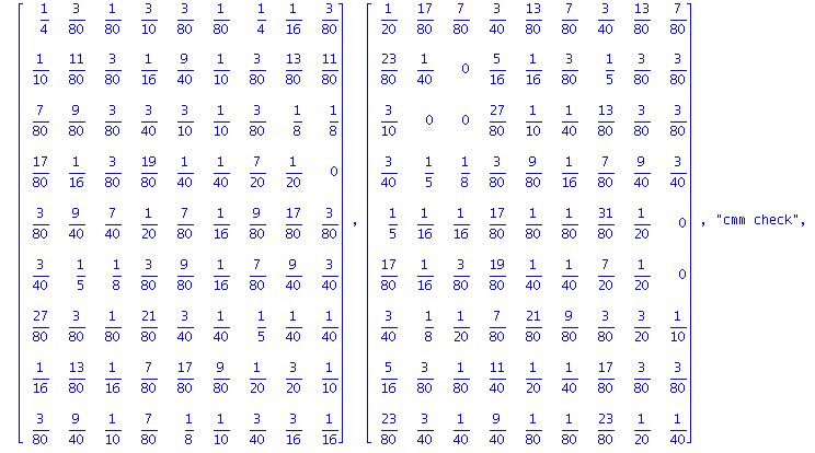 matrix([[1/2, (-7)/16, (-3)/16, 9/16, (-5)/16, (-3)/16, 7/16, (-1)/4, (-1)/8], [(-15)/32, 9/32, 3/32, (-5)/8, 13/32, 5/32, (-13)/32, 5/16, 1/4], [(-17)/32, 9/32, 3/32, (-21)/32, 1/2, 3/16, (-5)/16, 7/...